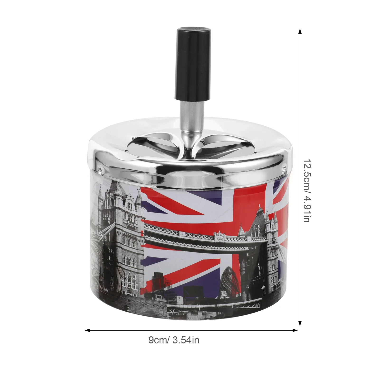 Metal Ashtray Lid Extinguishes Ash Automatically: A Novel UK Souvenir Mini Trash Can for Desktop and Car Decoration