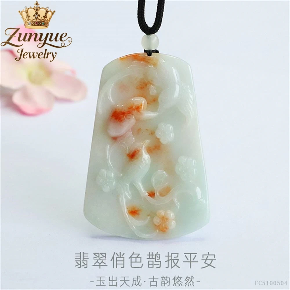 Natural Burmese A-Grade Jadeite Colorful Flower-And-Bird Landscape Pendant Luxury Quality Jewelry Fashion Jewelry Exquisite Gift