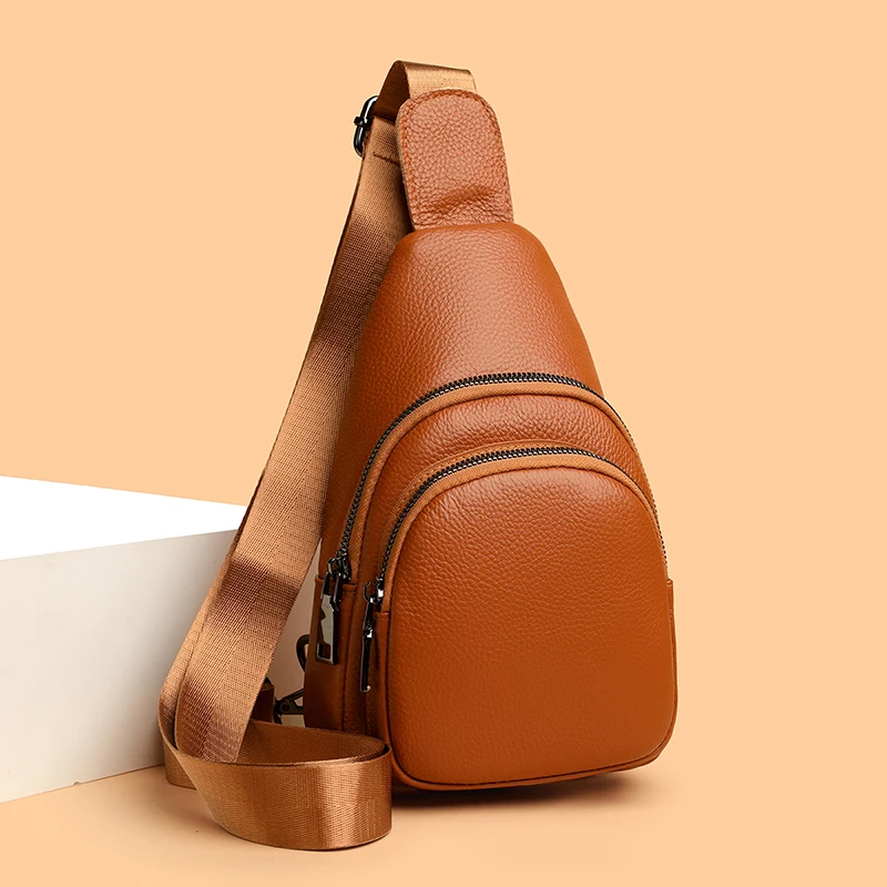 

100% Genuine Leather Men Chest Bag Male Shoulder Bags Messenger Bag Casual Crossbody Sac Fashion Unisex Multi-pocket Handbags