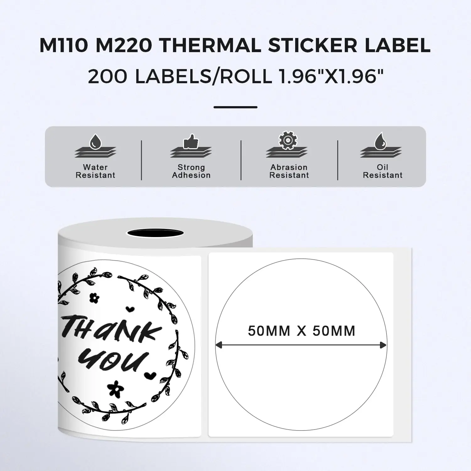 Round Circle Thermal Label M110/M221/M220/M120/M200 Label Printer,1.96" x 1.96"（50x50 mm) for Barcode/Mailing/Logo/Business