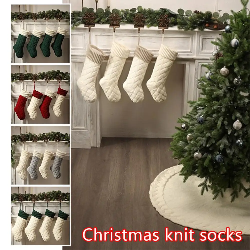 Knitted Christmas Socks Wear-resistant High Capacity Knitted Home Bags Stockings Comfortable Exquisite Gift Decoration Chri Z4Y0