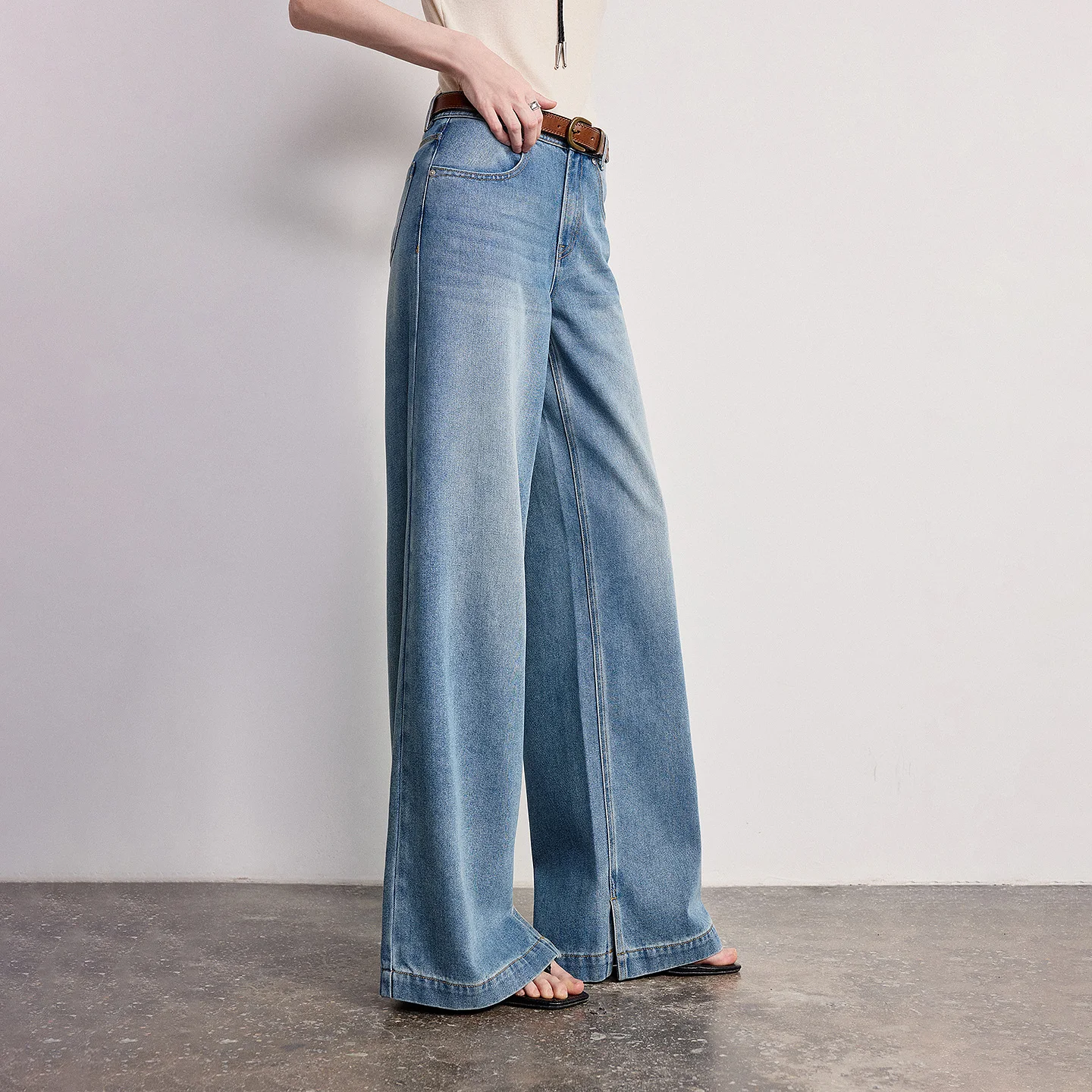 TOYOUTH Women Denim Jeans 2026 Spring New Slim Waist Acetate Wide Leg Pants