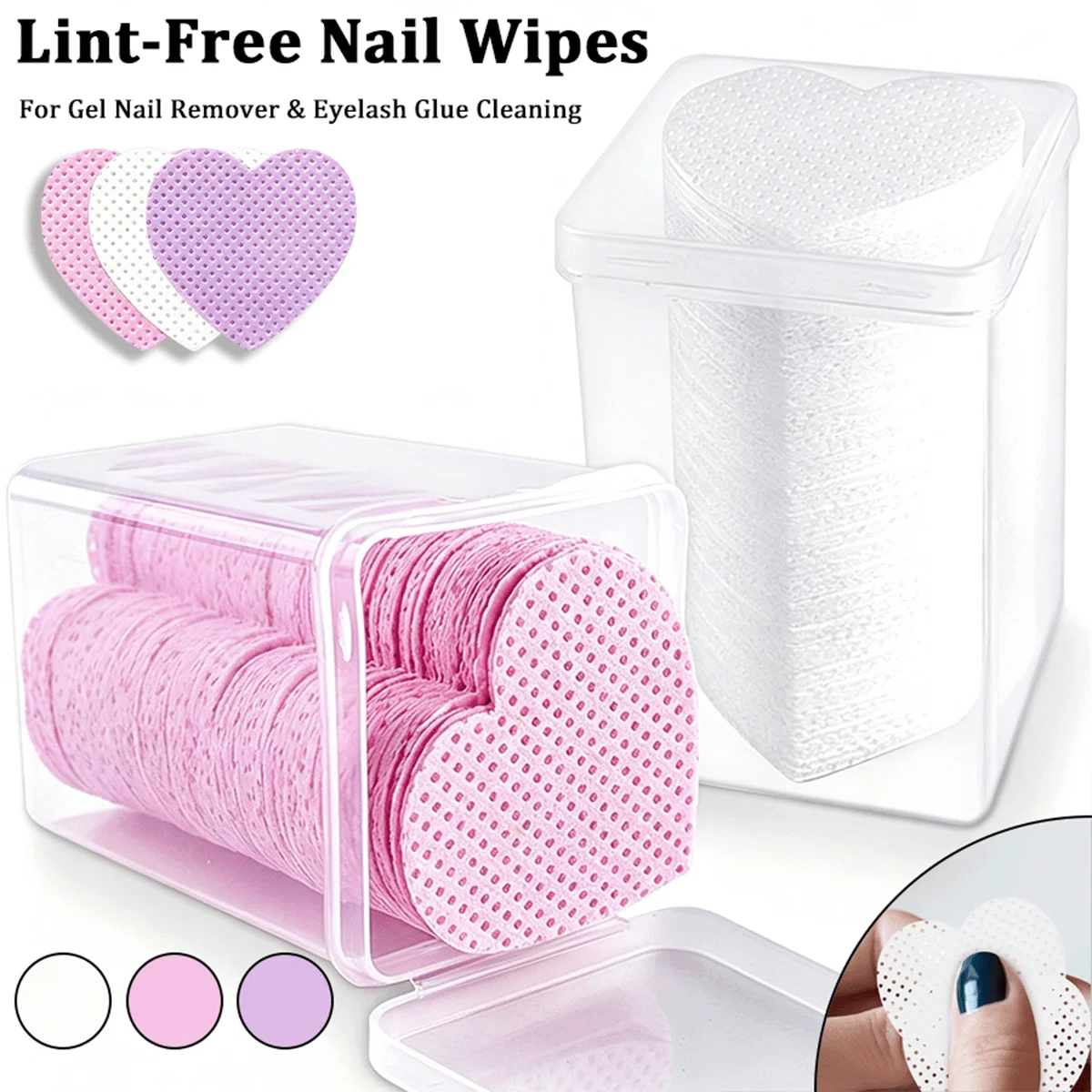 200pcs Lint Free Nail Wipes Heart Shape Cotton Pads, Gel Polish Remover Cleaner, Nail Art Tool, Eyelash Glue Cleaning Supplies
