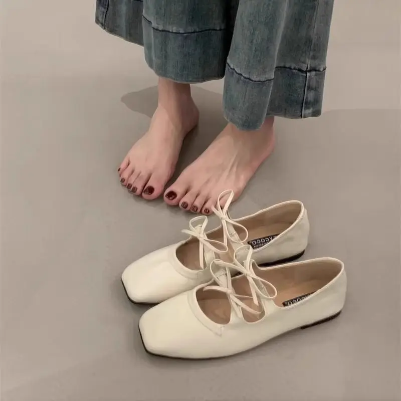 Women's Mary Jane oes Flat Bot Gentle Evening Sle Spring New Arrival Korean Sle  Knot PU Leather Faion Si...