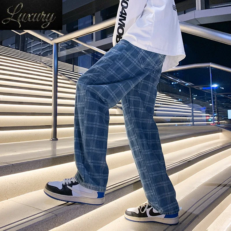 

Streetwear Men's Harem Pants Harajuku Japanese Street Fashion Style Wide Check Hip Hop Goth Baggy Y2k Male Oversize