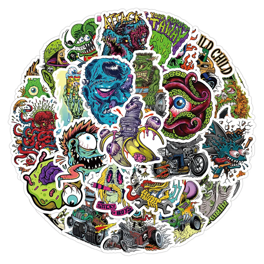 10/30/50pcs Cool Horror Monster Graffiti Stickers PVC impermeabile fai da te moto telefono Laptop Skateboard Bike Cartoon Decal Toys