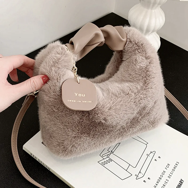 Bolsas de ombro macias para mulheres, bolsa monocromática, bolsa crossbody, bolsa de embreagem, moda fofa, bolsa axilas designer, inverno, novo