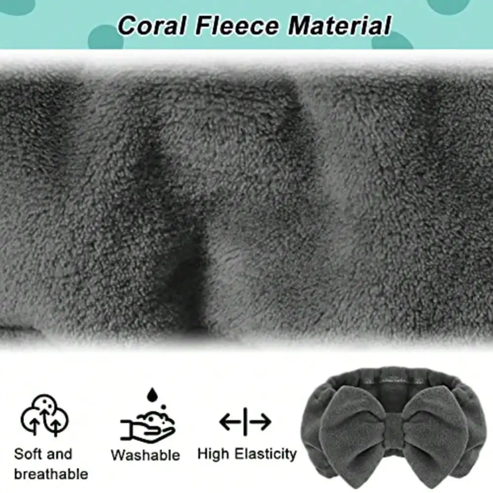

Повязка для умывания из кораллового флиса с бантом, эластичная повязка для волос для ухода за кожей и душа, серая