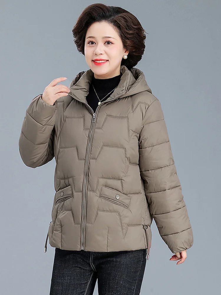 

Thiened Cotton Jaet for Middle-Aged Mothers Winter Coat with Hat Removable Women's Loose ort Faionable Warm Cotton Ou...