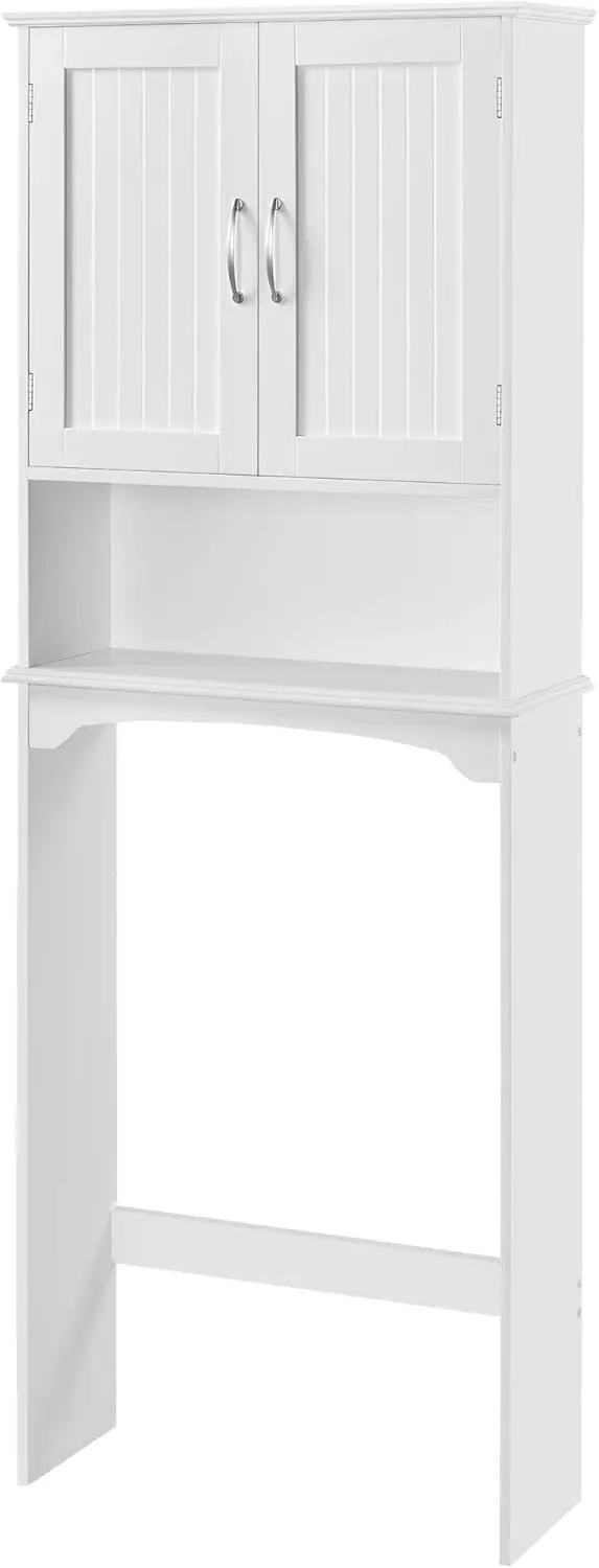 

Over The Toilet Storage Cabinet with 2 Doors, Adjustable & Open Shelves Bathroom Organizer, White