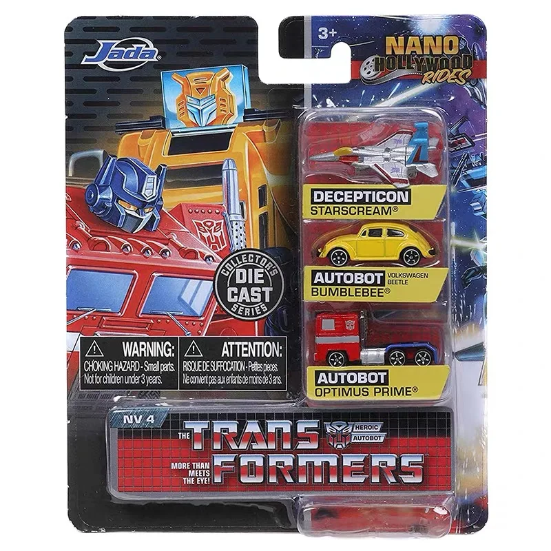 Transformers Set of 3 Nano Die-cast Optimus Prime, Starscream, G1 Bumblebee VW Beetle Toy Cars Set 4 cm Toys for Kids and Adults