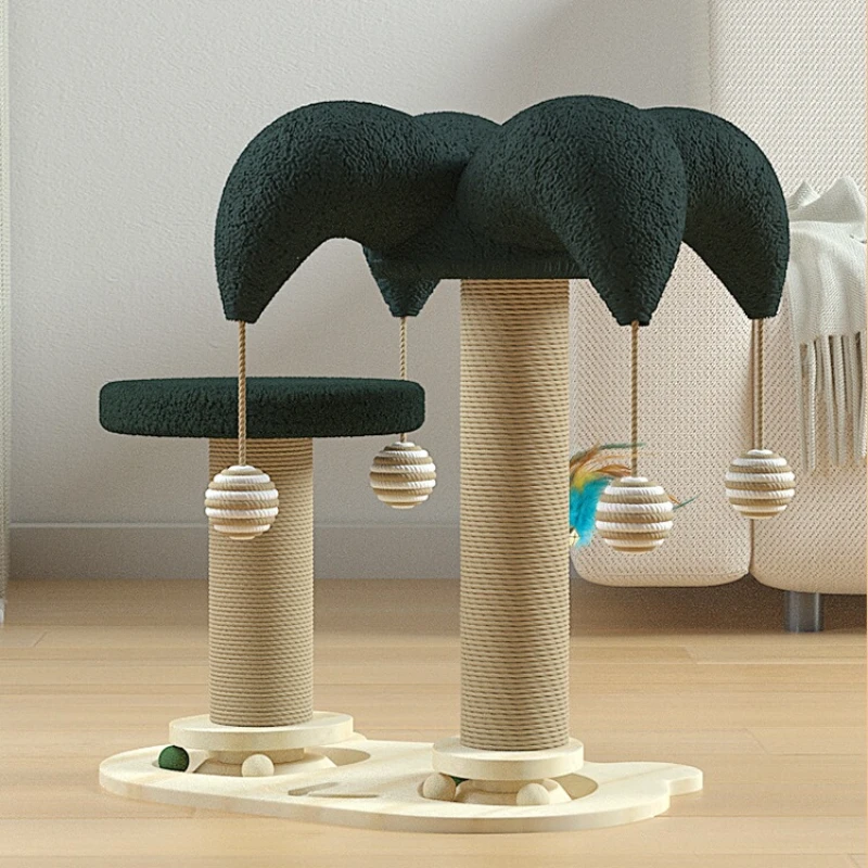 Cat climbing frame,self-hilarity toy, solid wood cat turntable, sisal scratching column,