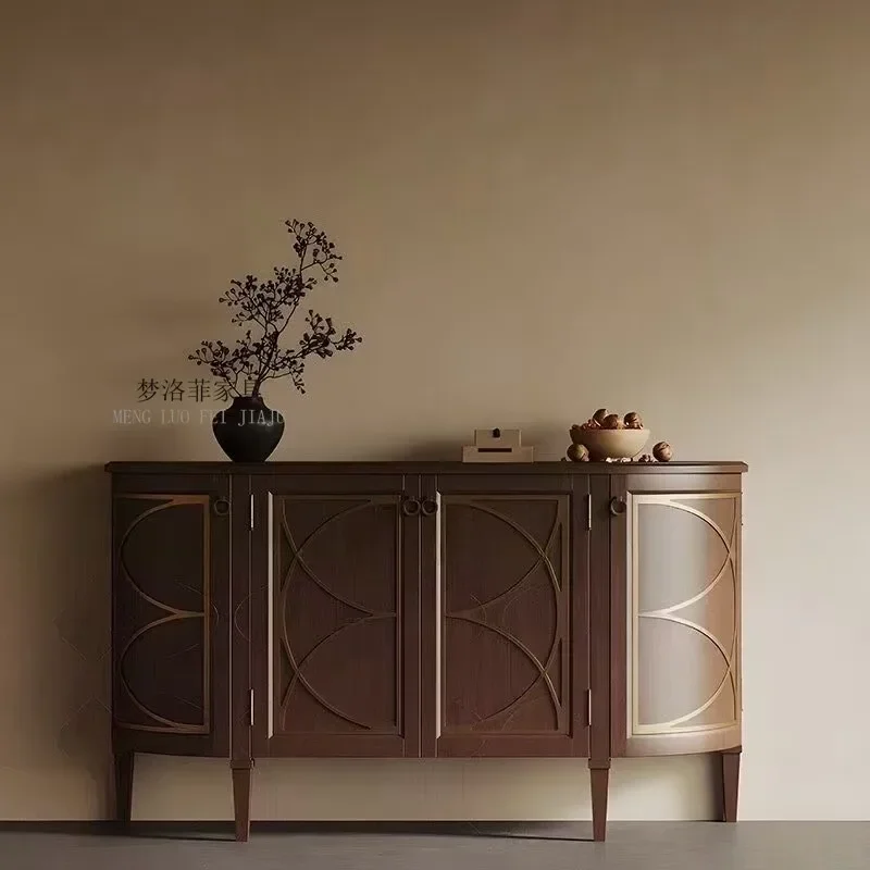 DSA retro dining side cabinet creative solid wood carving flower storage cabinet living room entrance hotel homestay decoration