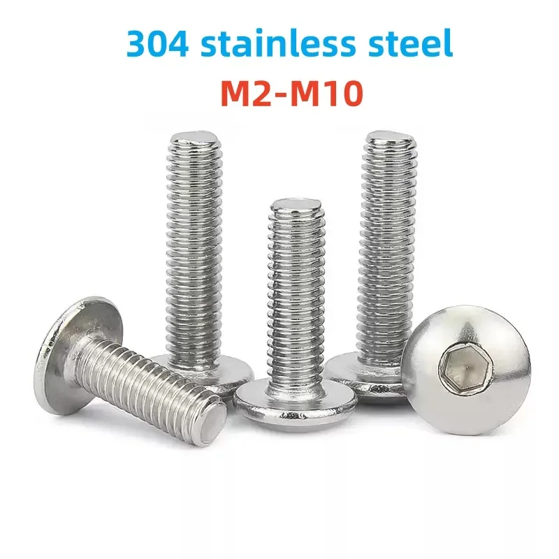 M2 M2.5 M3 M4 M5 M6 M8 M10 304 Stainless Steel Large Flat Head Hexagon Socket Screws Mushroom Head Allen Bolt