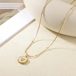 White Enamel Heart Pendant Necklace for Women Beads Chain Charm Necklaces 2025 Trend Gold Color Stainless Steel Jewelry collar