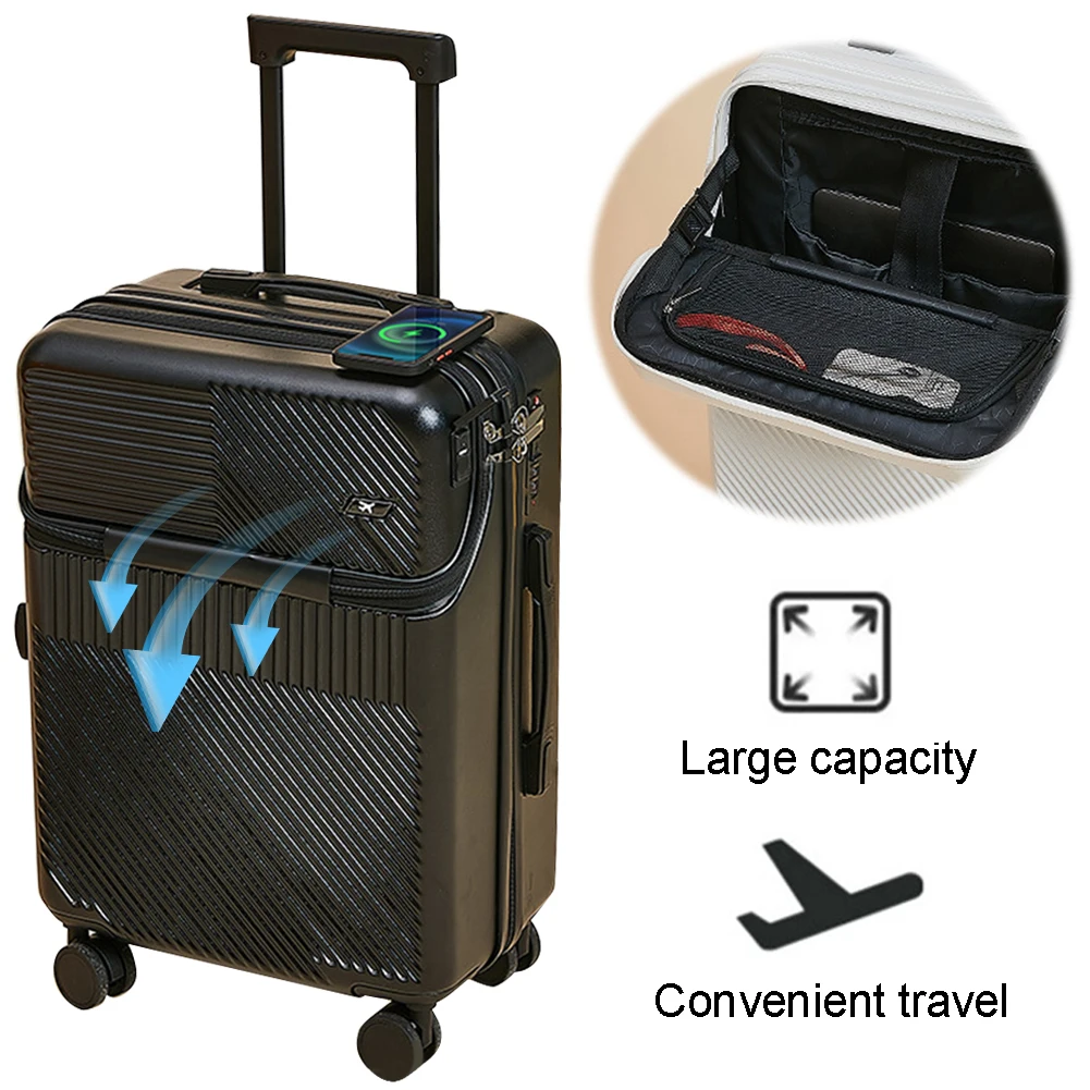 20 Inch Trolley Suitcase Secure Password Lock Front Opening Boarding Box Expandable Hardside Luggage for Getaways Business Trips