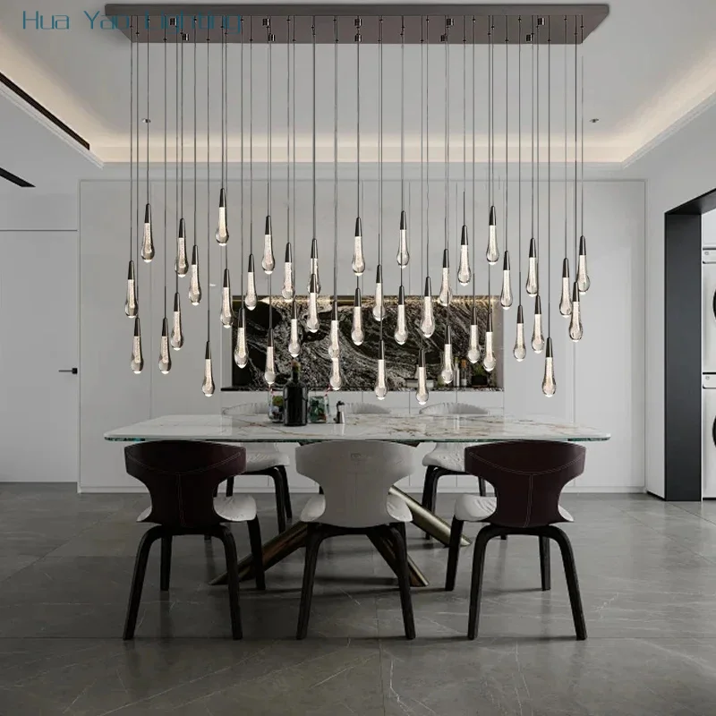 Long Dining Table Bar Decoration with This Crystal Water-drop Chandelier Bronze/Black Light Fixture Luxury for Stairwell Decor