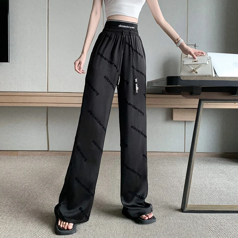 

Black casual pants, thin drape ice silk wide leg pants, high waisted straight leg pants, floor mop pants, long pants