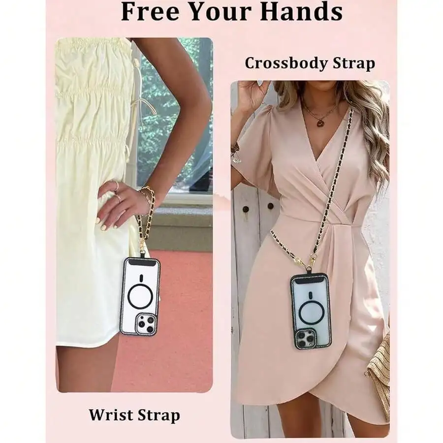 

Universal Crossbody Phone Strap With Chain Wrist Strap For Women