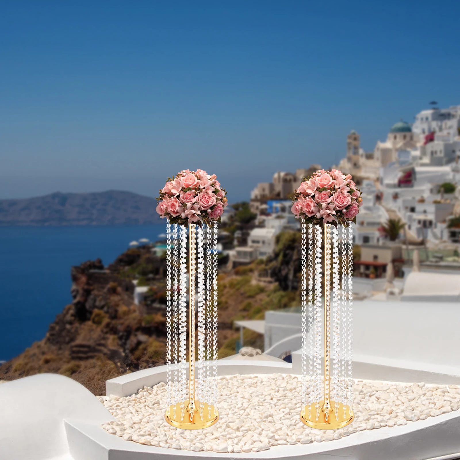 

2 Pcs 35.4inch Tall Wedding Centerpieces Flower Vases Acrylic Crystal Gold Vase Metal Flowers Stand for Party Tables Decorations