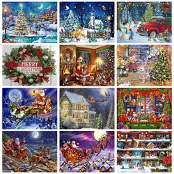 GATYZTORY Diamond Painting With Frame Winter Landscape Santa Clause Diamond Mosaic For Adults Kids Wall Art Decors For Christmas