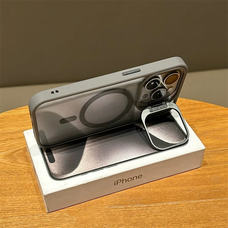 Transparent Magnetic Lens Bracket Phone Case For iPhone 15 Pro Max 11 12 13 14 Pro Max 11 For Magsafe Lens Film Shockproof Cover