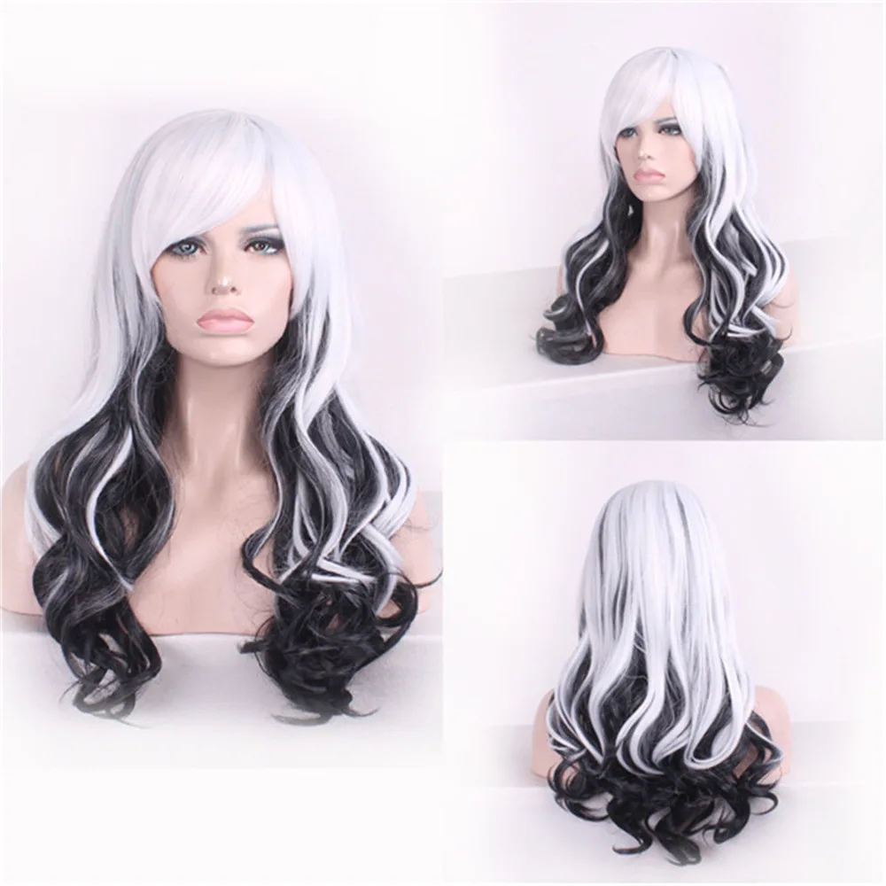 Colorful gradient bangs women's long curly wig full head set synthetic fiber high-temperature silk wave