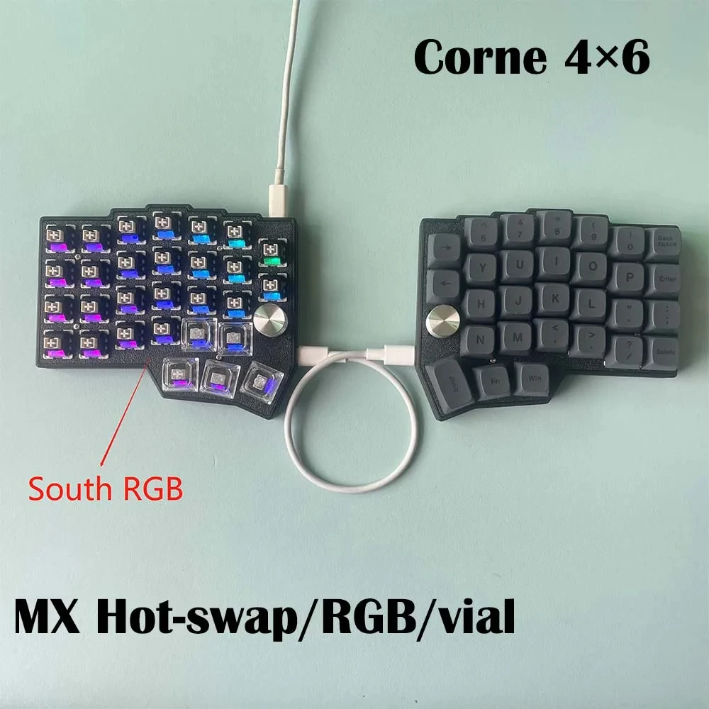 Borne Corne 4×6 Layout 2Knobs Split Keyboard VIAL58 Ergonomics Hot-swap Mechanical Keyboard QMK Vial Wired Custom Gamer Keyboard