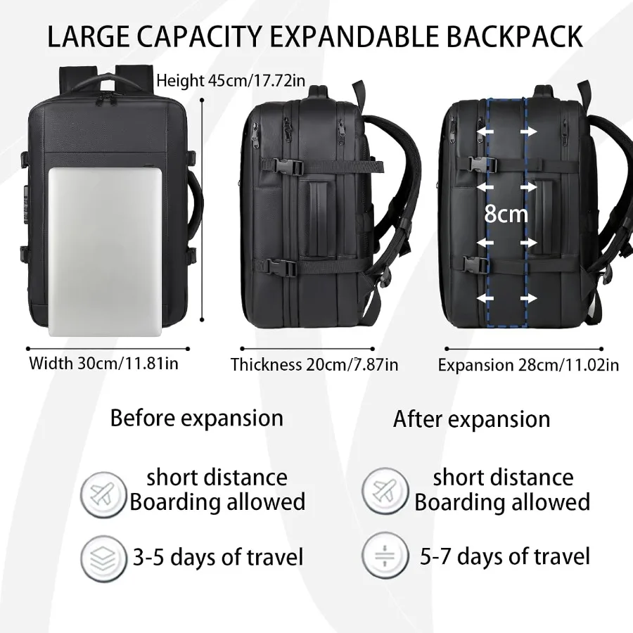 حقيبة ظهر للكمبيوتر للسفر محكمة الغلق ومقاومة للماء مع مضخة تفريغ ومقصورات متعددة وقفل مجمع مضاد للسرقة باللون الأسود #5