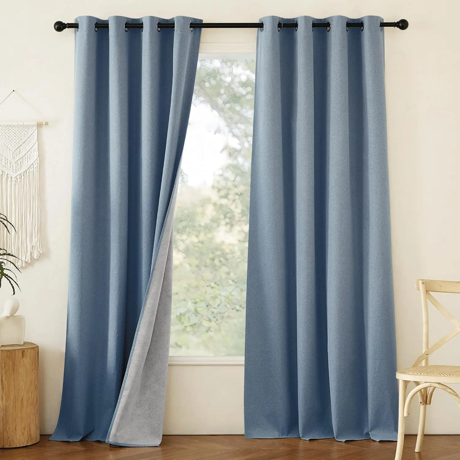 Stone Blue Full Shade Faux Linen Curtain Panels 95