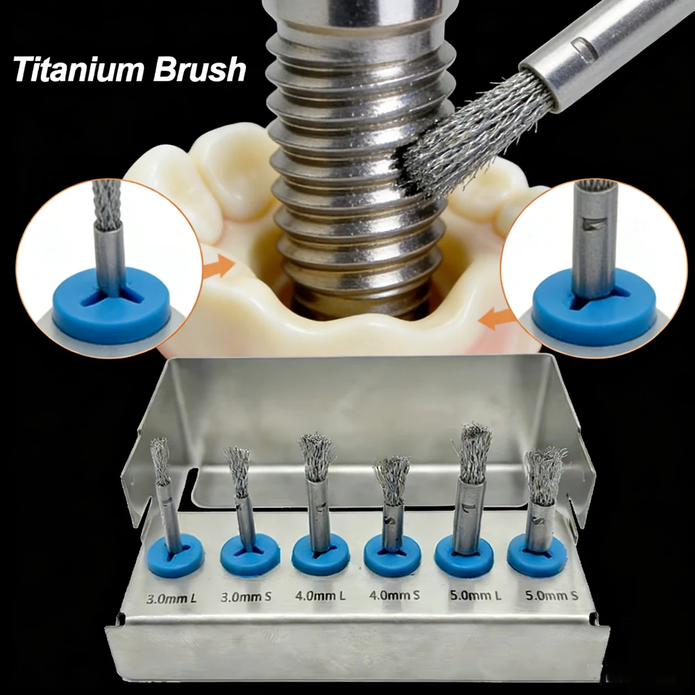 

6PCS High Quality Titanium Dental Brush for Debridement Peri Implantitis Implant Surface Cleaning Autoclavable