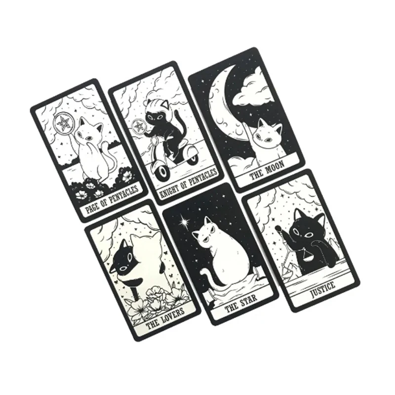 Kitten Tarot Deck 78Pcs Cute Black and White For Beginners Version Mysterious Board Game Fun Fortune telling Kit image 4