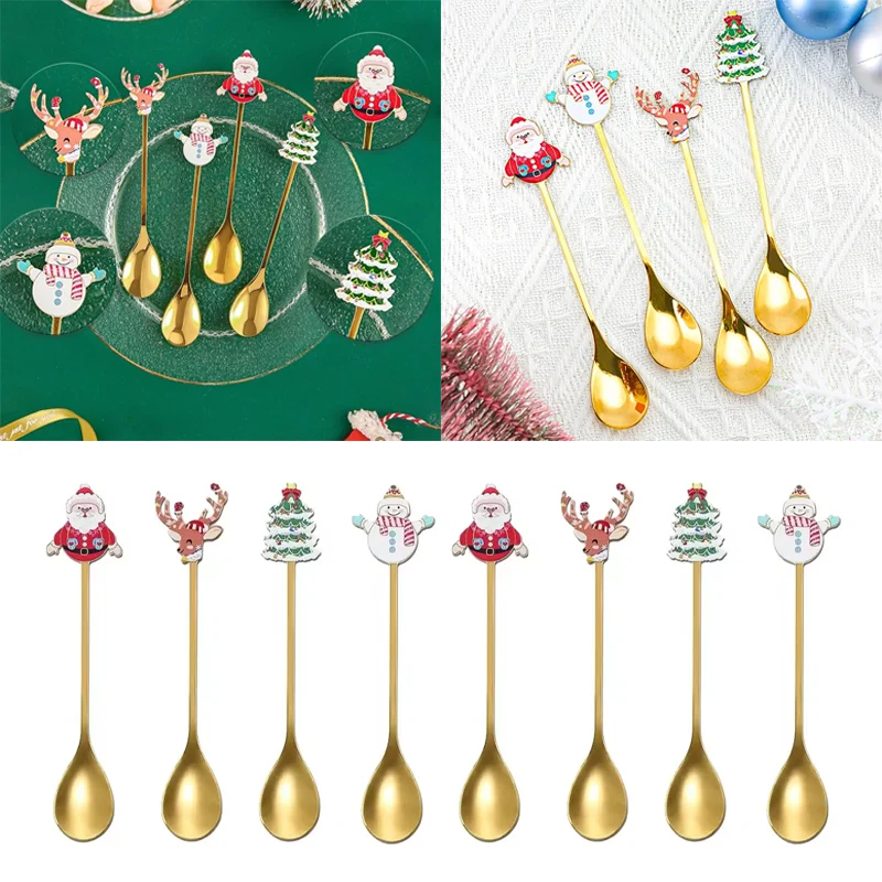 Holiday Plated Spoon Collection Christmas Themed Coffee Dessert Utensils Both Practical Kitchen Tool and Festive Gift Solution