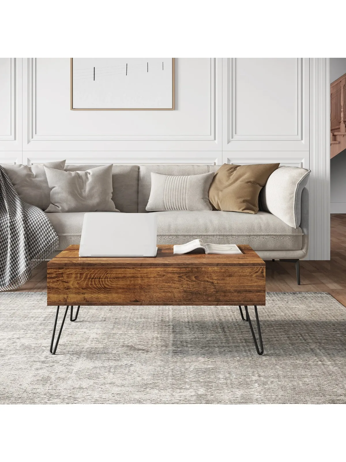 WOLTU Moderner Couchtisch mit verstecktem Stauraum, höhenverstellbare Sofa-Beistelltischplatte für Büro, Wohnzimmer, Heimdekoration