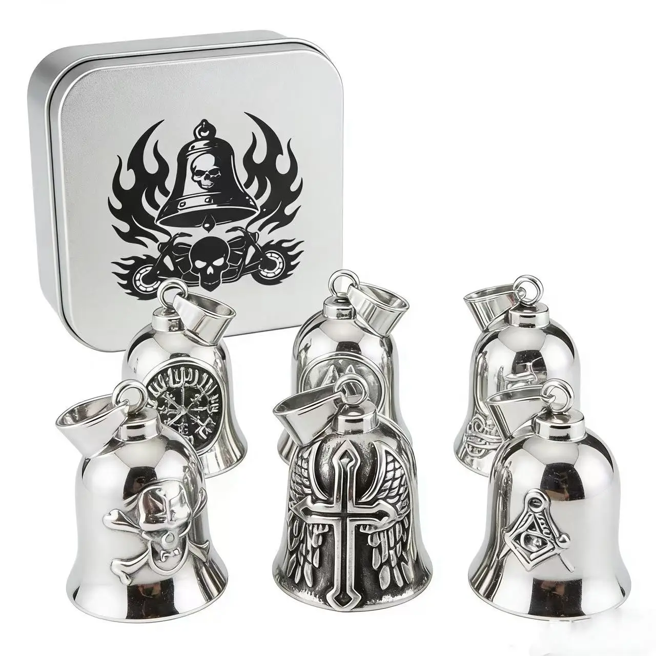 HNSP Punk 316L Stainless Steel Biker Bell Gremlin Bell Motorcycle Rider Luck Charm Drive Away Pendant For Men Recycled Box Gift