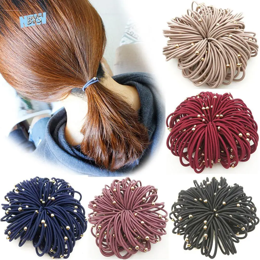 

Thin Girls Elastic Hair accessories Gold Bead Hair Bands Rubber Bands Hair Tie Ponytail Holder Hair Rope