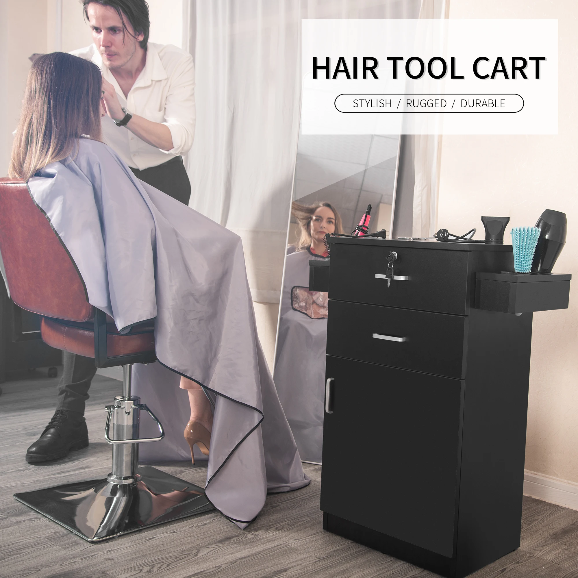 عربة التجميل بيضاء معدنية نمط التعبئة الأثاث الطابق اللون المواد أصل عربة صالون الشعر #3