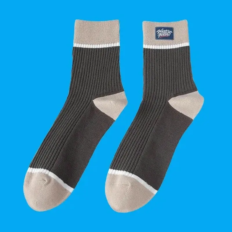 5/10 Paar Sportsocken Herren Business Vertikalstreifen Briefstil Herbst und Winter Neue Modesocken Winter Dicke Herrensocken