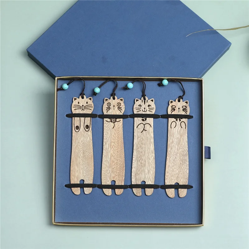 

OFSS-4Pcs Wooden Bookmark Cartoon Animal Birthday Gift Bookmark Engraving Company School Commemorative Gift