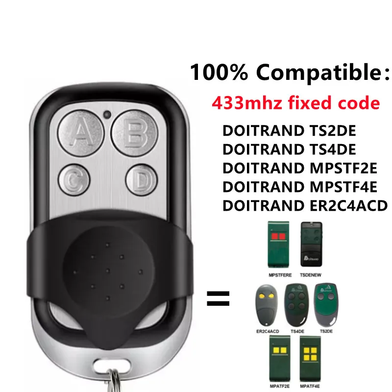 DOITRAND - Remote control for garage door, 433MHz, TS2DE, TS4DE, MPSTF2E, MPSTF4E, ER2C4ACD, 433.92 MHz Fixed Code