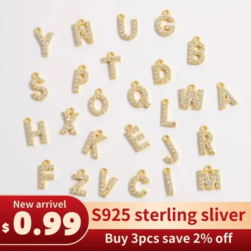 

7*8mm S925 Sterling Silver 26 Letter Pendants, High Quality Zircon A-Z Alphabet Initials Pendant Name Charm Jewelry findings SD1