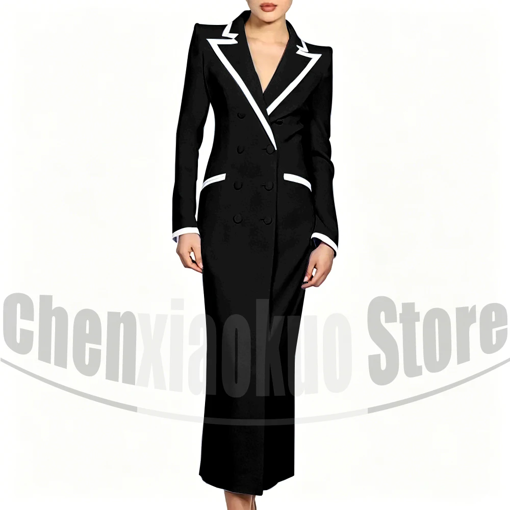Women's Jackets Elegant Double Breasted Peak Lapel Outerwear Fashion Long Sleeves Daily Casual Customized Female Coat 1 Piece