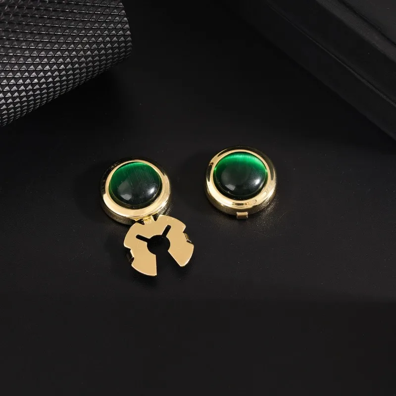 High-end Round Opal Cufflinks for Women French Fashion Business Banquet Wedding Shirt Buttons Luxulry Jewelry Accessories