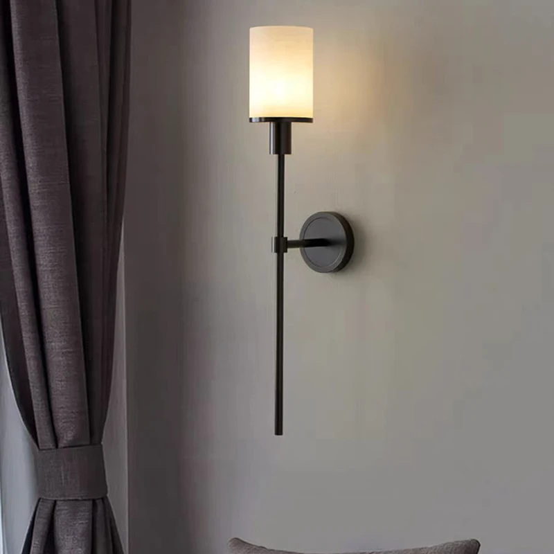 

Vintage Brass Wall Lamp Living Room Dining Hall Bedroom Natural Marble Wall Lights Led E14 Bulb Lighting Gold Black Copper Lamp