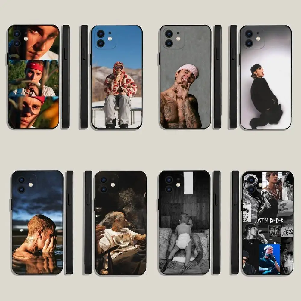 حافظة هاتف J-Justin Bieber لهاتف iPhone 6,17,16,15,14,13,12,11 Plus,Pro Max,XS,X,XR,SE,Mini,8,7,غطاء أسود من السيليكون الناعم #1