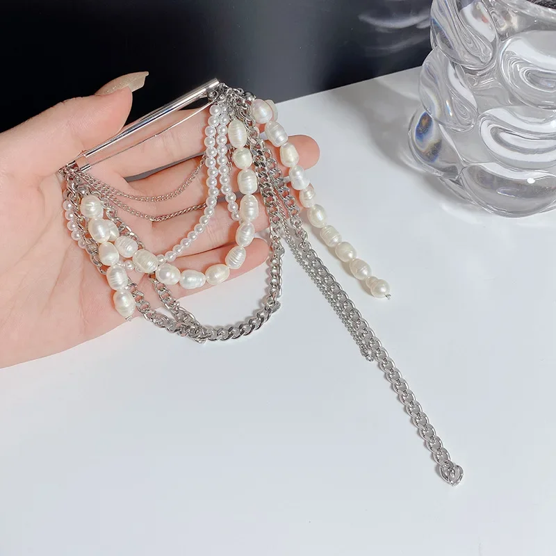 Women Elegant Luxury Pearl Pin Corsage Vintage French Multi-layer Tassel Chain High-end Brooch Noble Jewelry