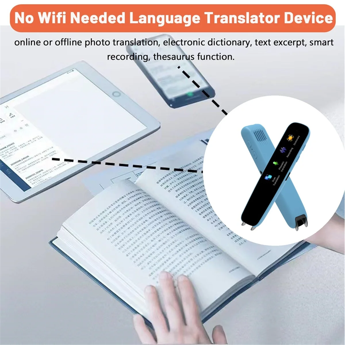 Instant Voice Translator, Language Translator Device No WiFi Needed, 112 Languages Translation Pen Traductor A-Sunrise