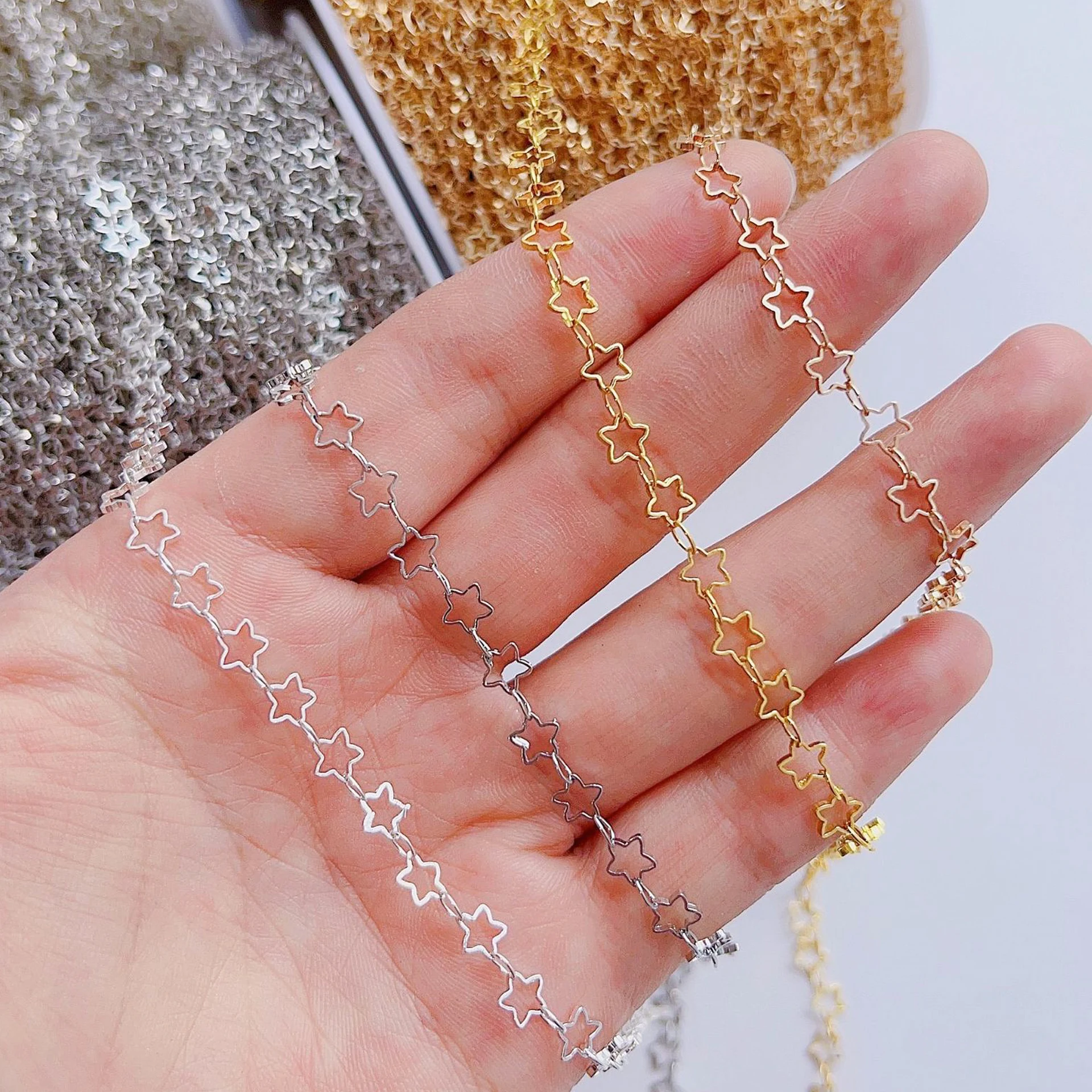 1Meter Hollow Star Chains for Neckalce Bracelet Jewelry Making DIY Components Accessories Metal Copper Chain Wholesale