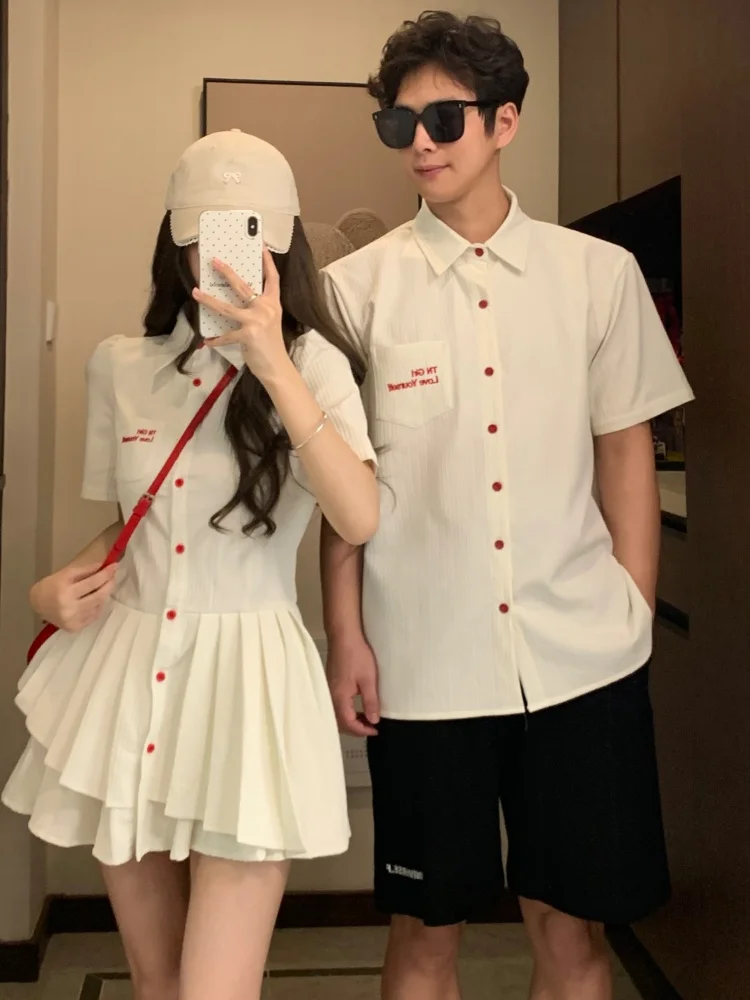 Unique Couple Outfits High-End Feel One Shirt One Skirt Engagement Registration Summer New Arrival Men's Women's Cotton Blend...