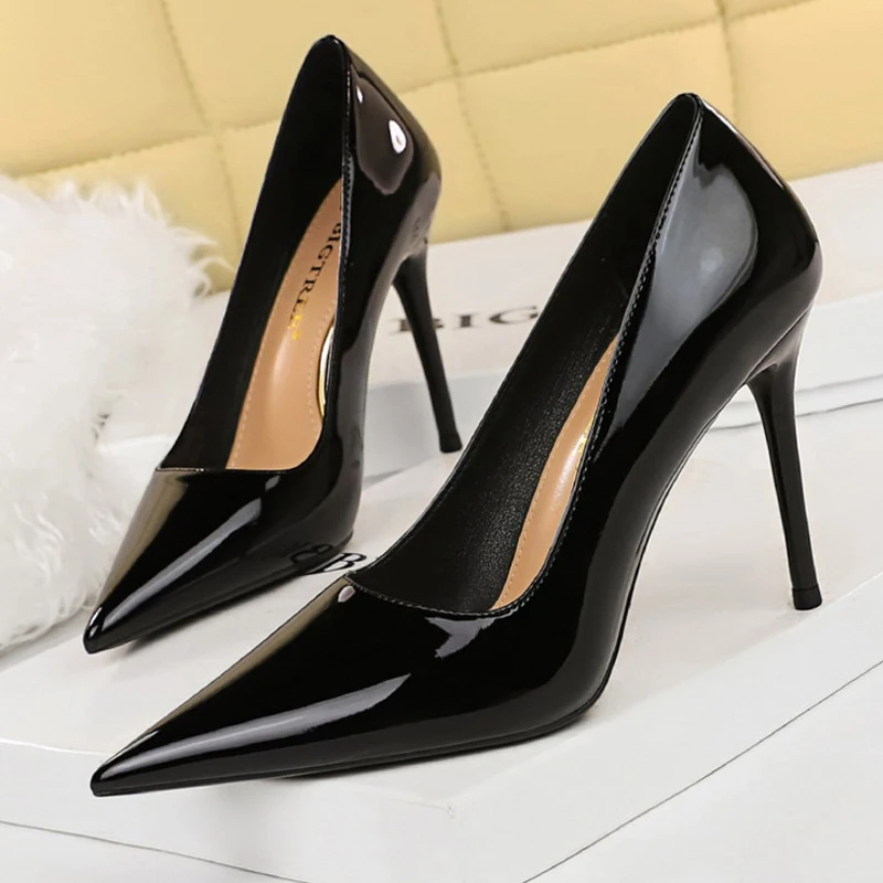 BIGTREE Shoes Pointed Toe Red Women Pumps Patent Leather High Heels Occupational OL Office Shoes Stiletto Female Heels Shoes